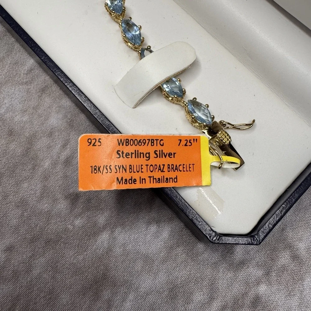 Vintage 18K Gold Vermeil 925 Sterling Silver Blue Topaz Tennis Bracelet 7.25